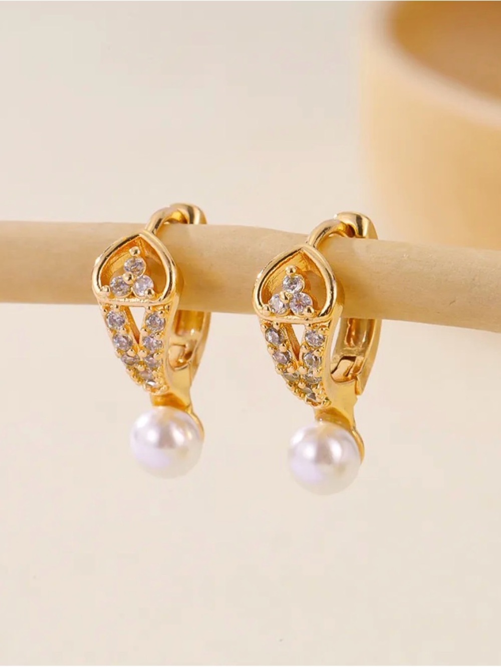 High quality 18k Gold plated Pearl Drop Hoop Earrings with Crystal Accents
